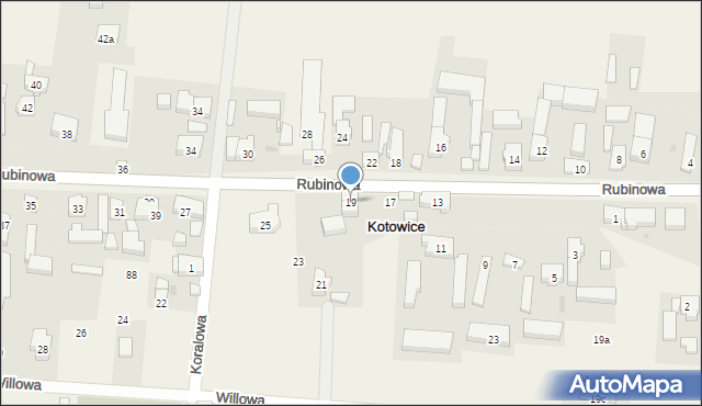 Kotowice, Rubinowa, 19, mapa Kotowice