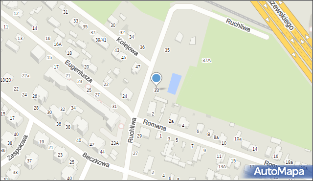 Łódź, Ruchliwa, 33, mapa Łodzi