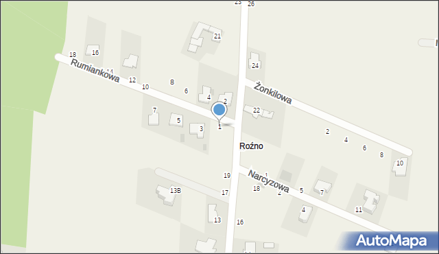 Rożno-Parcele, Rumiankowa, 1, mapa Rożno-Parcele