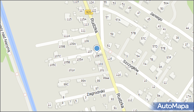 Rybnik, Rudzka, 105, mapa Rybnika