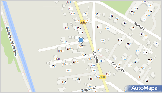 Rybnik, Rudzka, 109, mapa Rybnika