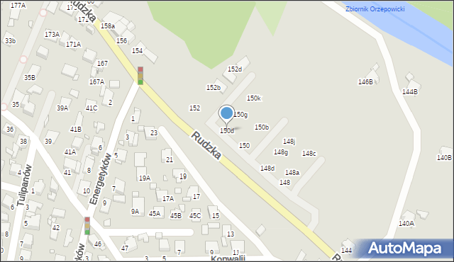 Rybnik, Rudzka, 150d, mapa Rybnika
