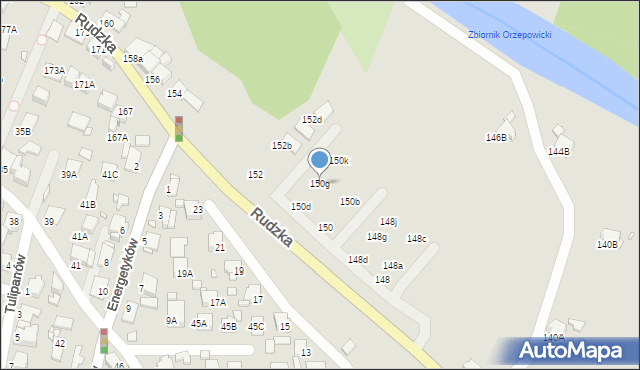 Rybnik, Rudzka, 150g, mapa Rybnika