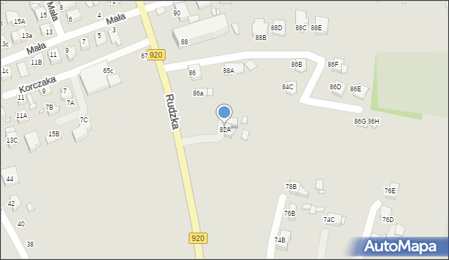 Rybnik, Rudzka, 82A, mapa Rybnika