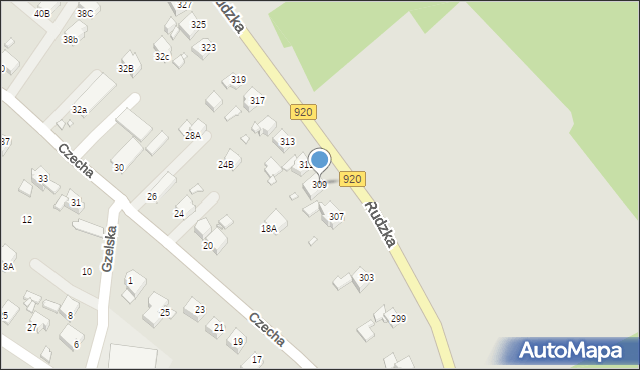 Rybnik, Rudzka, 309, mapa Rybnika