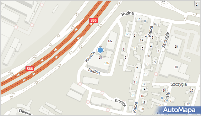 Sosnowiec, Rudna, 14, mapa Sosnowca