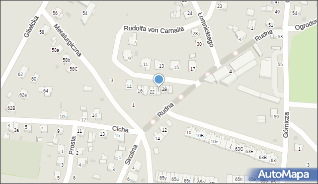 Tarnowskie Góry, Rudolfa von Carnalla, 26, mapa Tarnowskie Góry