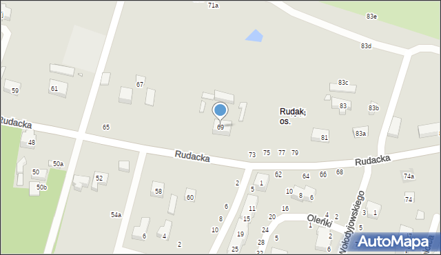 Toruń, Rudacka, 69, mapa Torunia