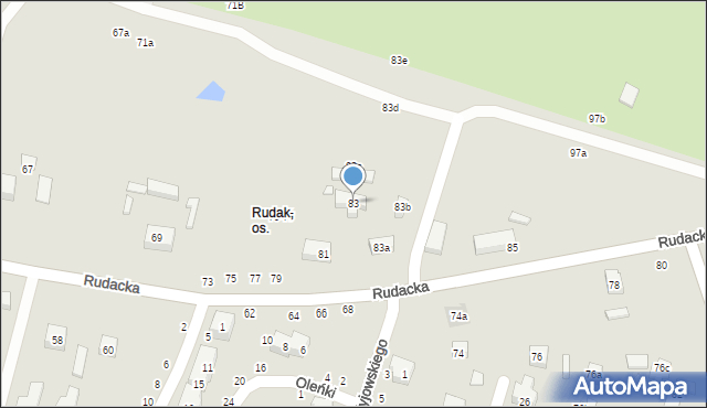 Toruń, Rudacka, 83, mapa Torunia