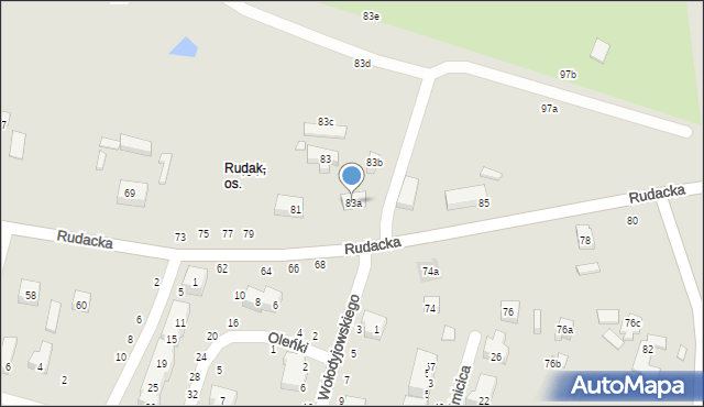 Toruń, Rudacka, 83a, mapa Torunia