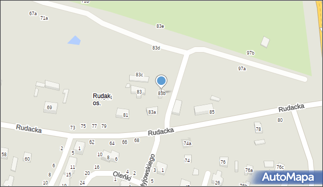 Toruń, Rudacka, 83b, mapa Torunia