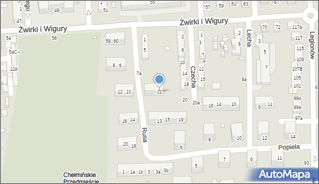 Toruń, Rusa, 11, mapa Torunia