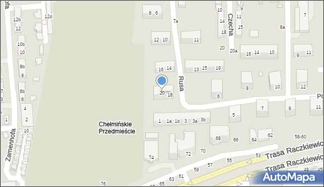 Toruń, Rusa, 20, mapa Torunia