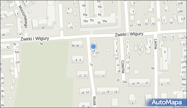 Toruń, Rusa, 7, mapa Torunia