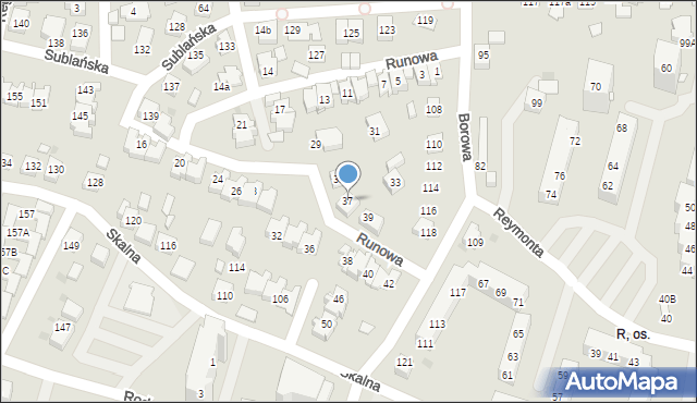 Tychy, Runowa, 37, mapa Tychów