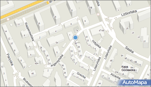 Warszawa, Rumuńska, 34, mapa Warszawy