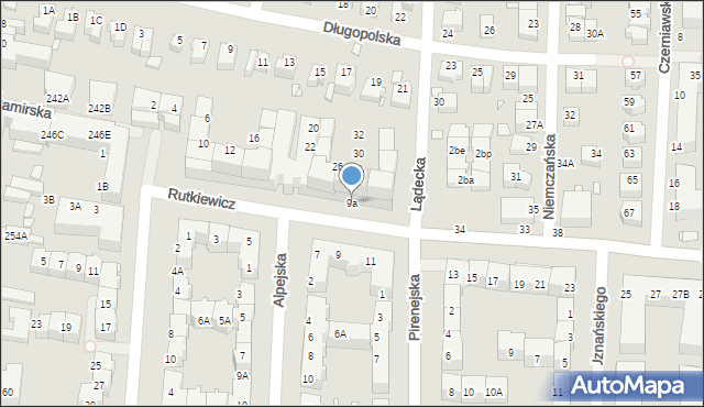 Wrocław, Rutkiewicz Wandy, 9a, mapa Wrocławia