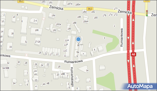 Wrocław, Rumiankowa, 9c, mapa Wrocławia