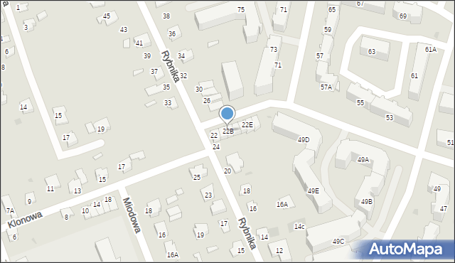 Białystok, Rybnika Aleksandra, 22B, mapa Białegostoku