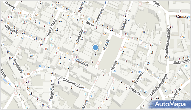 Cieszyn, Rynek, 5, mapa Cieszyna