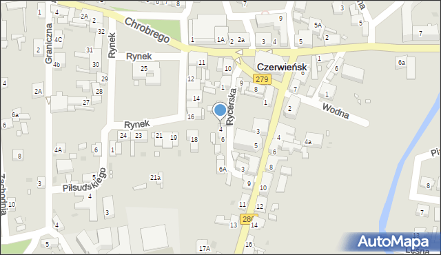 Czerwieńsk, Rycerska, 4a, mapa Czerwieńsk