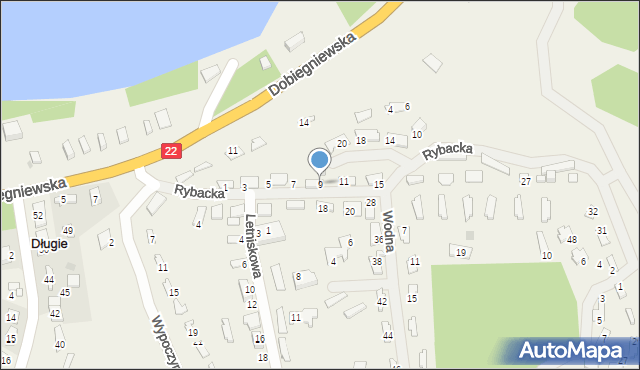 Długie, Rybacka, 9, mapa Długie