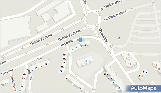 Gdańsk, Rybacka, 1B, mapa Gdańska