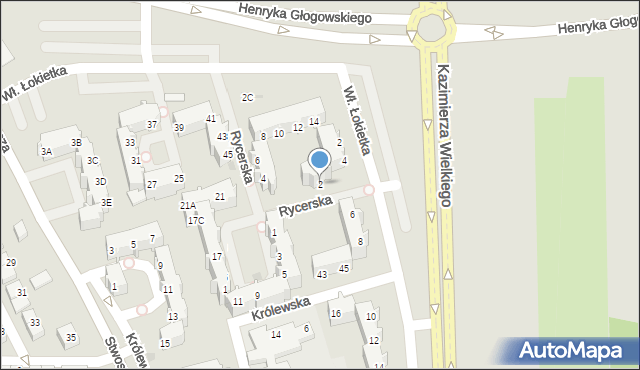 Głogów, Rycerska, 2, mapa Głogów