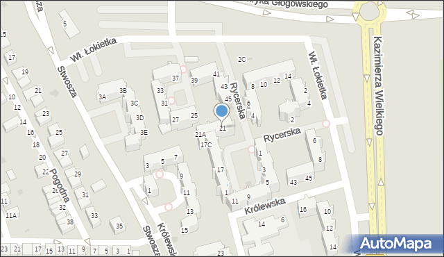 Głogów, Rycerska, 21, mapa Głogów