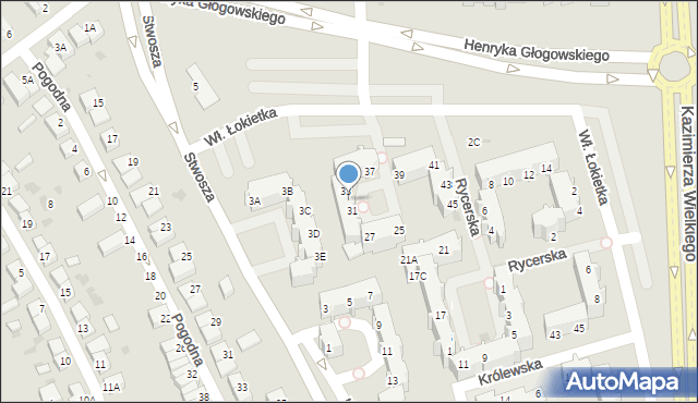 Głogów, Rycerska, 31a, mapa Głogów