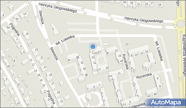 Głogów, Rycerska, 35, mapa Głogów