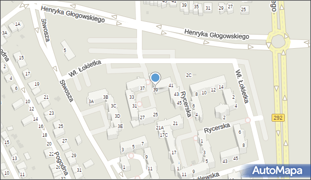 Głogów, Rycerska, 39, mapa Głogów