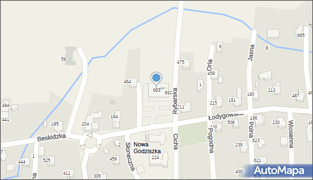 Godziszka, Rybarska, 693, mapa Godziszka