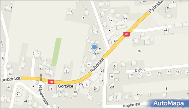 Gorzyce, Rybnicka, 19, mapa Gorzyce