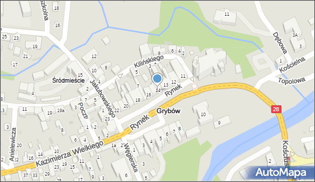 Grybów, Rynek, 14, mapa Grybów
