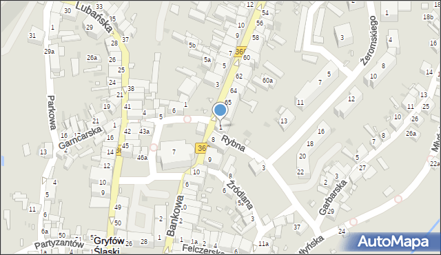 Gryfów Śląski, Rybna, 1, mapa Gryfów Śląski