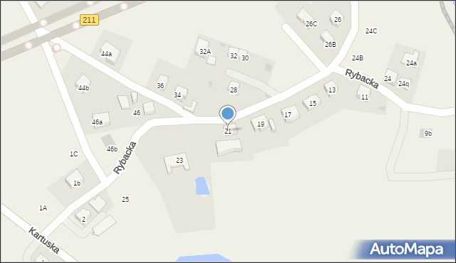 Grzybno, Rybacka, 21, mapa Grzybno