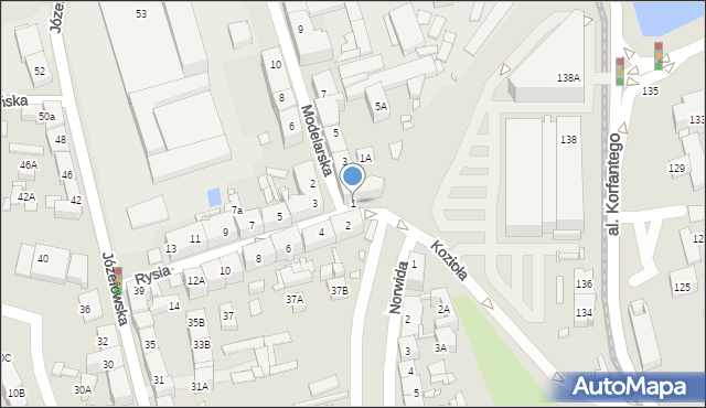 Katowice, Rysia, 1, mapa Katowic