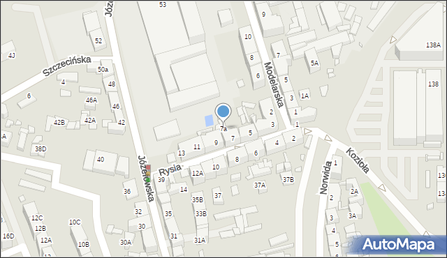 Katowice, Rysia, 7a, mapa Katowic
