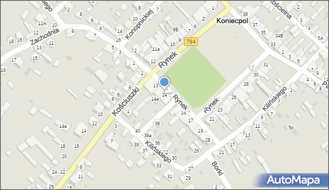 Koniecpol, Rynek, 14, mapa Koniecpol