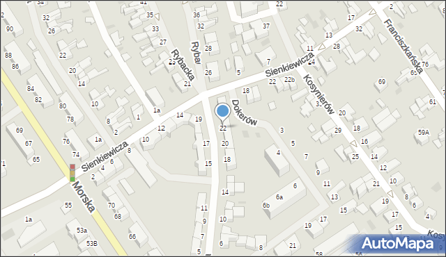 Koszalin, Rybacka, 22, mapa Koszalina