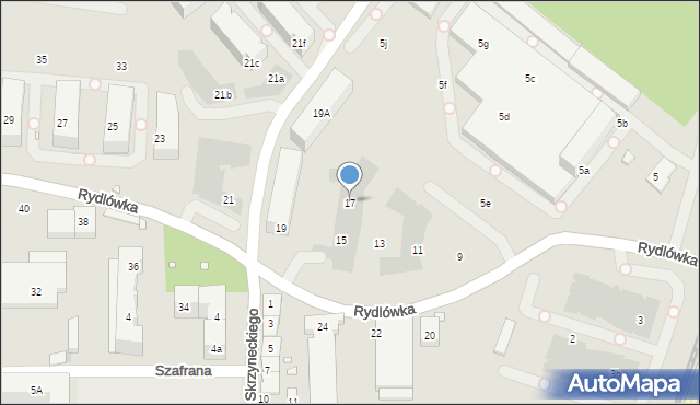 Kraków, Rydlówka, 17, mapa Krakowa