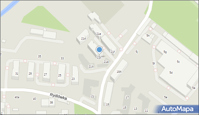Kraków, Rydlówka, 21c, mapa Krakowa