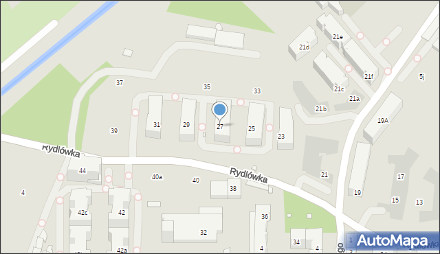 Kraków, Rydlówka, 27, mapa Krakowa