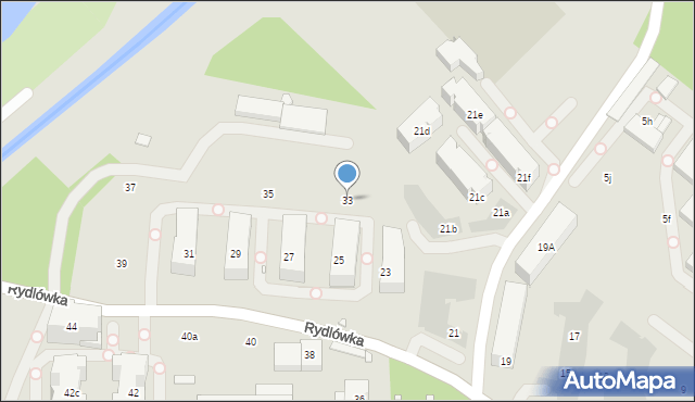 Kraków, Rydlówka, 33, mapa Krakowa