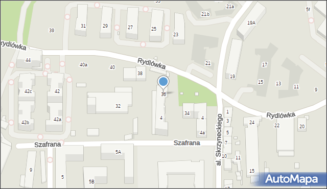 Kraków, Rydlówka, 36, mapa Krakowa