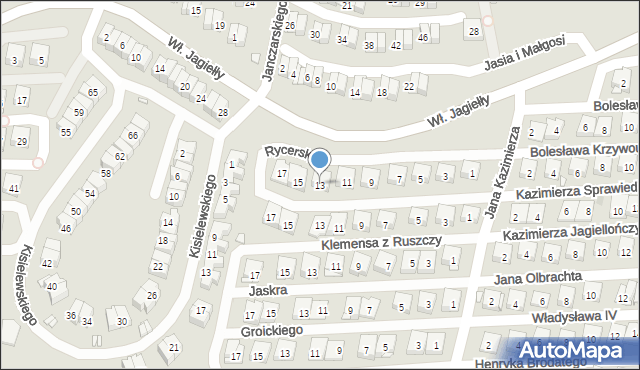 Kraków, Rycerska, 13, mapa Krakowa