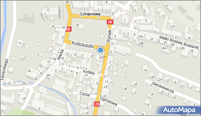 Limanowa, Rynek, 13, mapa Limanowa
