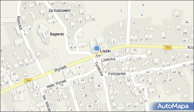 Liszki, Rynek, 206, mapa Liszki