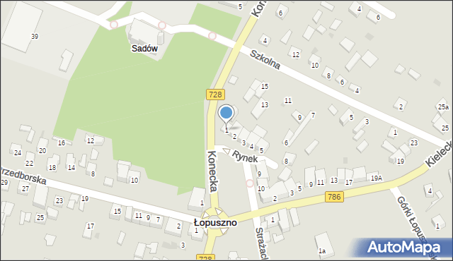 Łopuszno, Rynek, 1, mapa Łopuszno